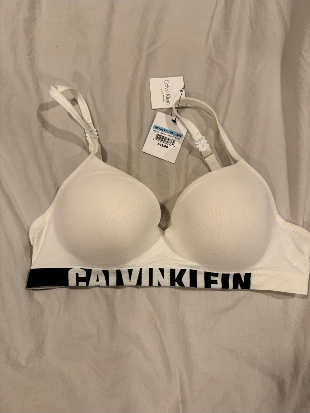 Calvin Klein White Padded Logo underwire Bralette black/white 36c